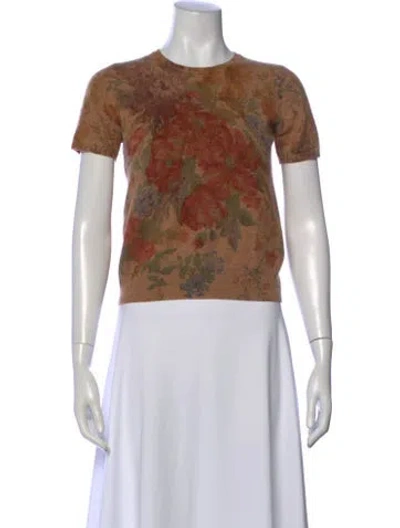 Pre-owned Neiman Marcus Cashmere Floral Print Sweater In Brown