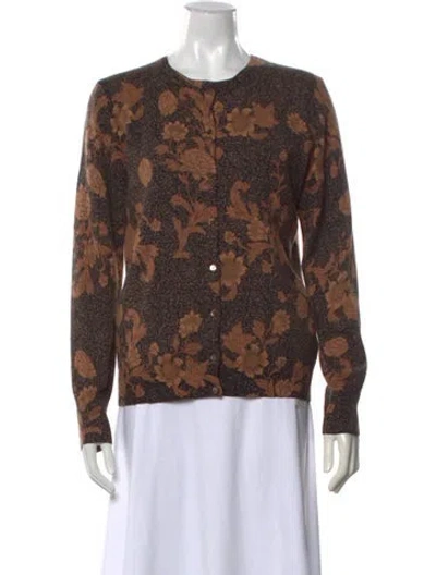Pre-owned Neiman Marcus Cashmere Floral Print Sweater In Brown