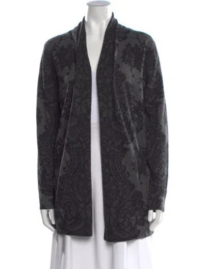 Pre-owned Neiman Marcus Cashmere Floral Print Sweater In Gray