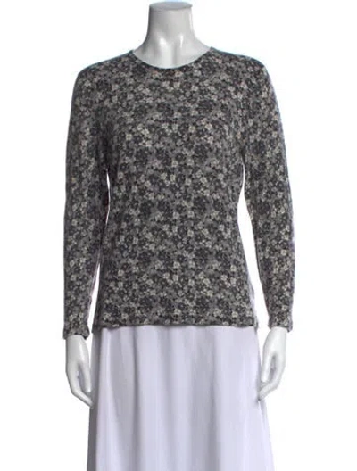 Pre-owned Neiman Marcus Cashmere Floral Print Sweater In Grey