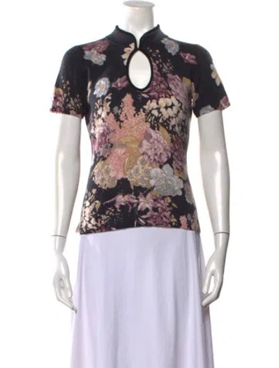 Pre-owned Neiman Marcus Cashmere Floral Print Sweater In Multi