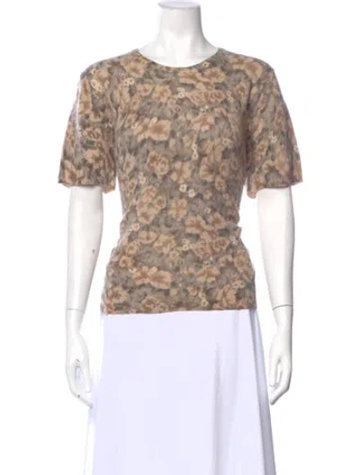 Pre-owned Neiman Marcus Cashmere Floral Print Sweater In Neutral