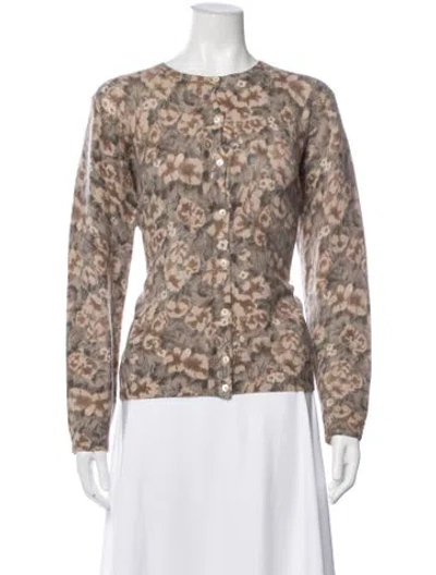 Pre-owned Neiman Marcus Cashmere Floral Print Sweater In Neutral
