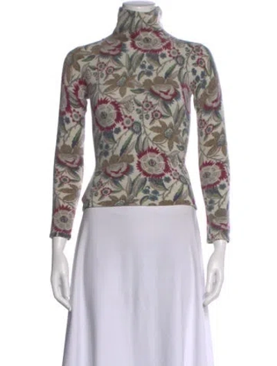 Pre-owned Neiman Marcus Cashmere Floral Print Sweater In Neutral
