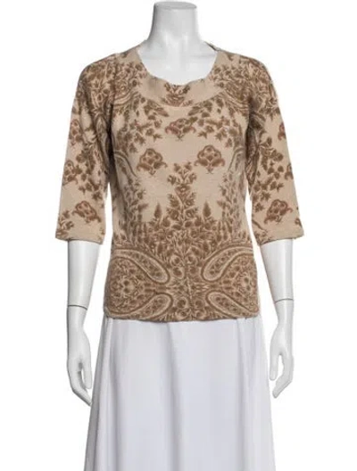 Pre-owned Neiman Marcus Cashmere Floral Print Sweater In Neutrals