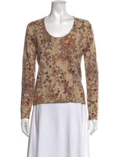 Pre-owned Neiman Marcus Cashmere Floral Print Sweater In Neutrals