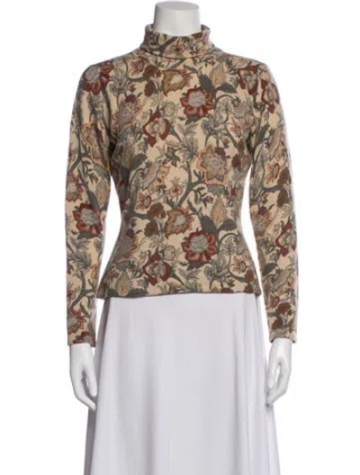 Pre-owned Neiman Marcus Cashmere Floral Print Sweater In Neutrals
