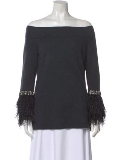 Pre-owned Neiman Marcus Cashmere Graphic Print Sweater In Gray