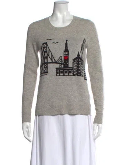 Pre-owned Neiman Marcus Cashmere Graphic Print Sweater In Grey