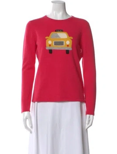 Pre-owned Neiman Marcus Cashmere Graphic Print Sweater In Pink