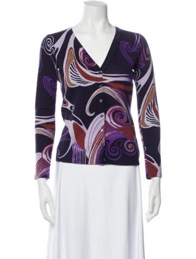 Pre-owned Neiman Marcus Cashmere Graphic Print Sweater In Purple