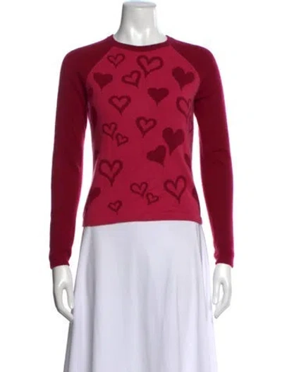 Pre-owned Neiman Marcus Cashmere Graphic Print Sweater In Red