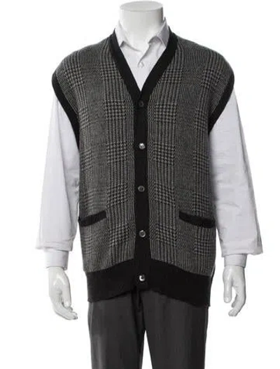 Pre-owned Neiman Marcus Cashmere Houndstooth Print Cardigan In Gray