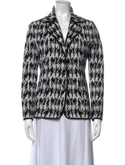 Pre-owned Neiman Marcus Cashmere Houndstooth Print Sweater In Black/white