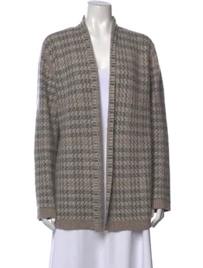 Pre-owned Neiman Marcus Cashmere Houndstooth Print Sweater In Gray