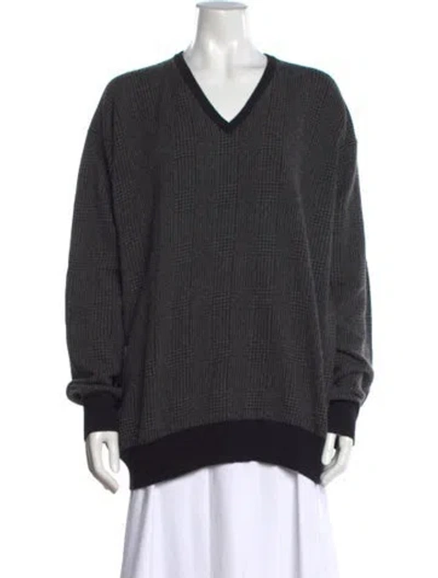 Pre-owned Neiman Marcus Cashmere Houndstooth Print Sweater In Grey