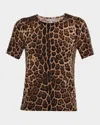 Neiman Marcus Cashmere Jaguar-print Crewneck Sweater In Brown
