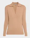 Neiman Marcus Cashmere Long-sleeve Polo Sweater In Brown