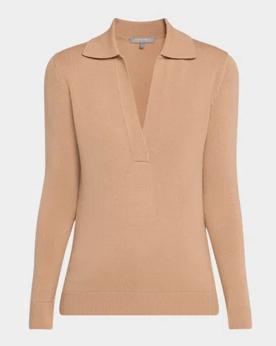 Neiman Marcus Cashmere Long-sleeve Polo Sweater In Brown