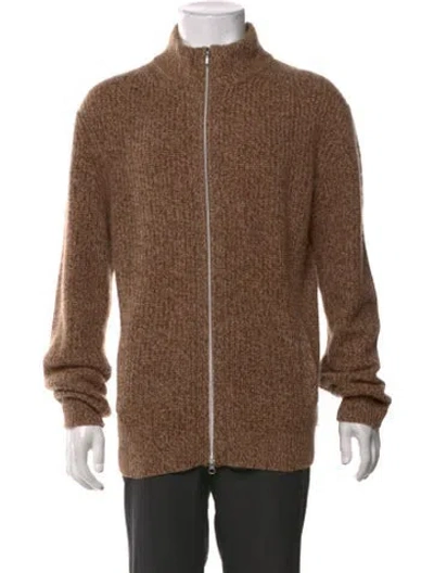 Pre-owned Neiman Marcus Cashmere Mock Neck Cardigan In Brown