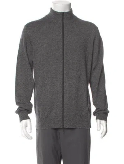 Pre-owned Neiman Marcus Cashmere Mock Neck Cardigan In Gray