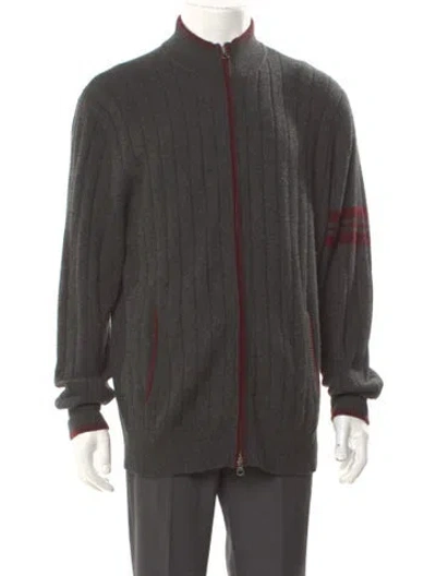 Pre-owned Neiman Marcus Cashmere Mock Neck Cardigan In Gray