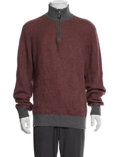 Pre-owned Neiman Marcus Cashmere Mock Neck Cardigan In Red