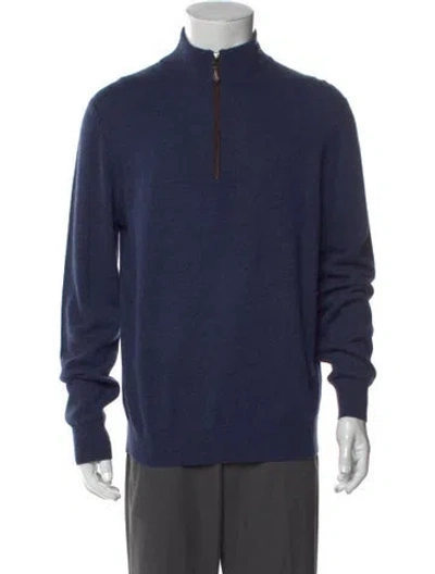 Pre-owned Neiman Marcus Cashmere Mock Neck Polo Sweater In Blue