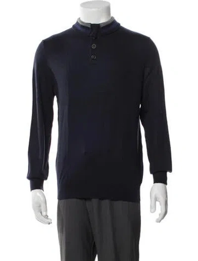 Pre-owned Neiman Marcus Cashmere Mock Neck Polo Sweater In Blue