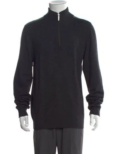 Pre-owned Neiman Marcus Cashmere Mock Neck Polo Sweater In Gray