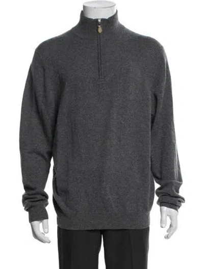Pre-owned Neiman Marcus Cashmere Mock Neck Polo Sweater In Gray