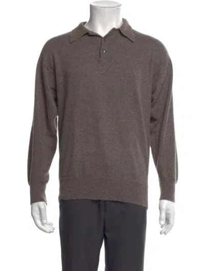 Pre-owned Neiman Marcus Cashmere Mock Neck Polo Sweater In Neutral