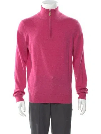 Pre-owned Neiman Marcus Cashmere Mock Neck Polo Sweater In Pink
