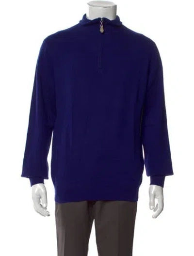 Pre-owned Neiman Marcus Cashmere Mock Neck Polo Sweater W/ Tags In Blue