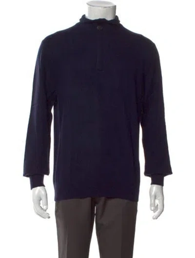 Pre-owned Neiman Marcus Cashmere Mock Neck Polo Sweater W/ Tags In Blue