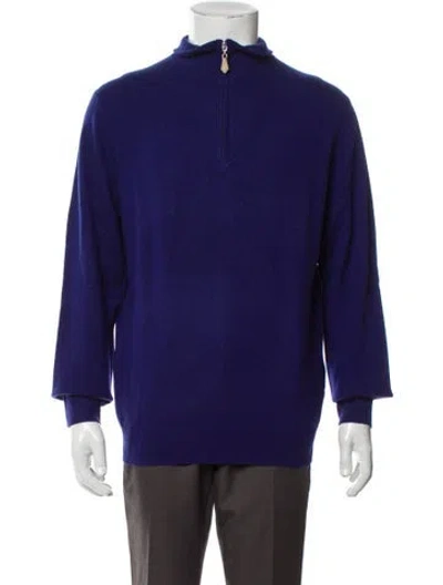 Pre-owned Neiman Marcus Cashmere Mock Neck Polo Sweater W/ Tags In Blue
