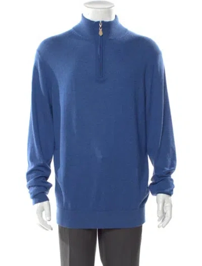 Pre-owned Neiman Marcus Cashmere Mock Neck Polo Sweater W/ Tags In Blue