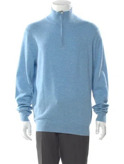 Pre-owned Neiman Marcus Cashmere Mock Neck Pullover In Blue