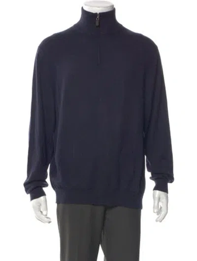 Pre-owned Neiman Marcus Cashmere Mock Neck Pullover In Blue