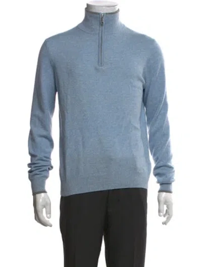 Pre-owned Neiman Marcus Cashmere Mock Neck Pullover In Blue