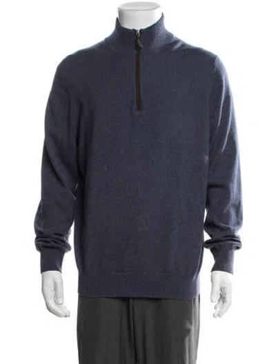 Pre-owned Neiman Marcus Cashmere Mock Neck Pullover In Blue