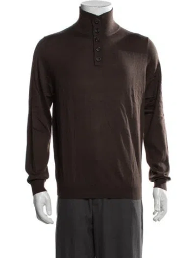 Pre-owned Neiman Marcus Cashmere Mock Neck Pullover In Brown