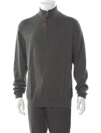 Pre-owned Neiman Marcus Cashmere Mock Neck Pullover In Gray