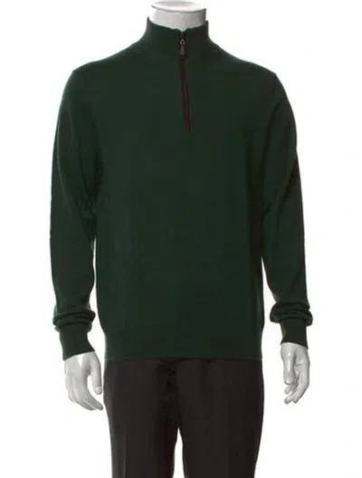 Pre-owned Neiman Marcus Cashmere Mock Neck Pullover In Green
