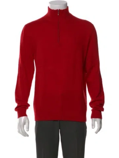 Pre-owned Neiman Marcus Cashmere Mock Neck Pullover In Red