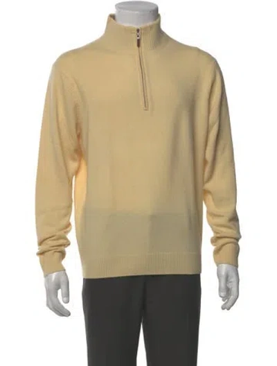 Pre-owned Neiman Marcus Cashmere Mock Neck Pullover In Yellow