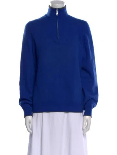 Pre-owned Neiman Marcus Cashmere Mock Neck Sweater In Blue
