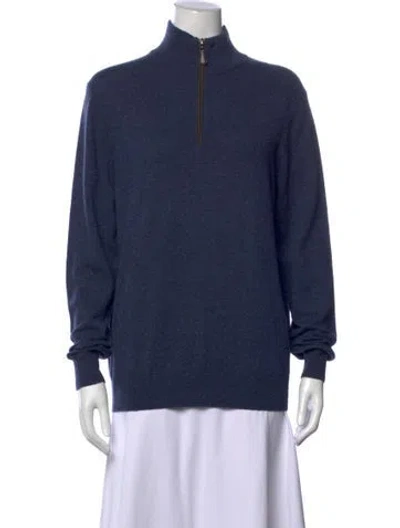 Pre-owned Neiman Marcus Cashmere Mock Neck Sweater In Blue