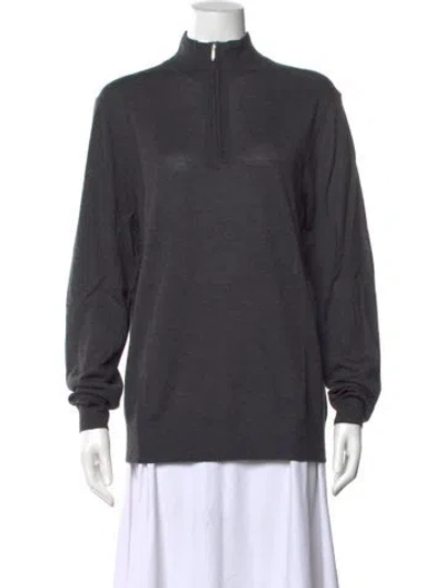 Pre-owned Neiman Marcus Cashmere Mock Neck Sweater In Gray