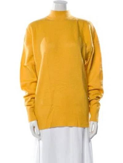 Pre-owned Neiman Marcus Cashmere Mock Neck Sweater In Yellow